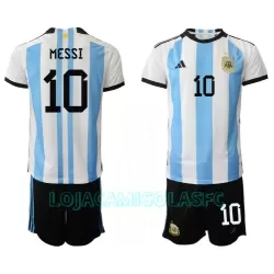 Camisola Argentina Lionel Messi 10 Criança Equipamento 1ª Mundial 2022