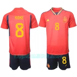 Camisola Espanha Koke 8 Criança Equipamento 1ª Mundial 2022 Camisola Espanha Koke 8 Criança Equipamento 1ª Mundial 2022