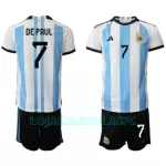 Camisola Argentina de Paul 7 Criança Equipamento 1ª Mundial 2022