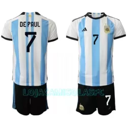 Camisola Argentina de Paul 7 Criança Equipamento 1ª Mundial 2022 Camisola Argentina de Paul 7 Criança Equipamento 1ª Mundial 2022