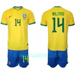Camisola Brasil Eder Militão 14 Criança Equipamento 1ª Mundial 2022 Camisola Brasil Eder Militão 14 Criança Equipamento 1ª Mundial 2022