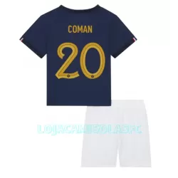Camisola França Kingsley Coman 20 Criança Equipamento 1ª Mundial 2022 Camisola França Kingsley Coman 20 Criança Equipamento 1ª Mundial 2022