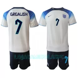 Camisola Inglaterra Jack Grealish 7 Criança Equipamento 1ª Mundial 2022 Camisola Inglaterra Jack Grealish 7 Criança Equipamento 1ª Mundial 2022