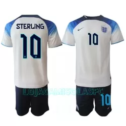 Camisola Inglaterra Raheem Sterling 10 Criança Equipamento 1ª Mundial 2022 Camisola Inglaterra Raheem Sterling 10 Criança Equipamento 1ª Mundial 2022
