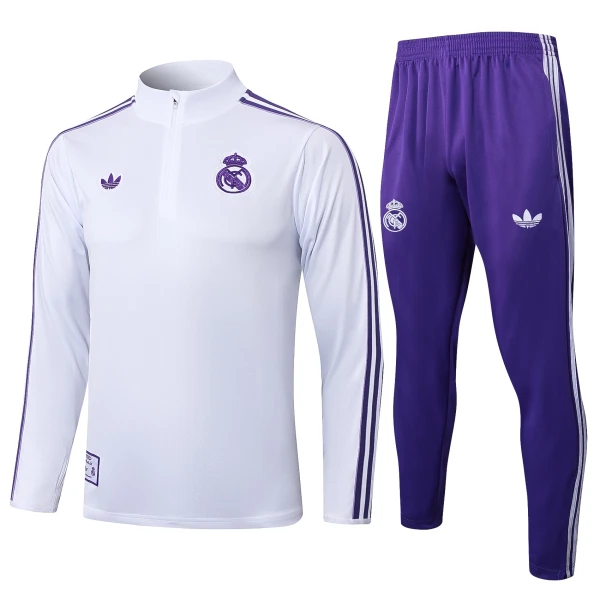 Conjunto de Moletom de Treino Real Madrid Homem Quarto-Zíper 2025-26 Branca Conjunto de Moletom de Treino Real Madrid Homem Quarto-Zíper 2025-26 Branca