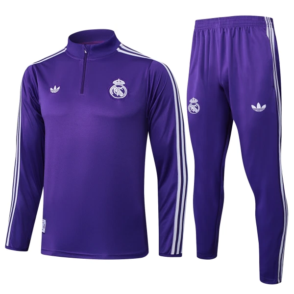 Conjunto de Moletom de Treino Real Madrid Homem Quarto-Zíper 2025-26 Roxo Conjunto de Moletom de Treino Real Madrid Homem Quarto-Zíper 2025-26 Roxo