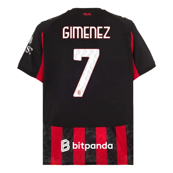 Camisola AC Milan Gimenez 7 Homem Equipamento 1ª 2025-26 Camisola AC Milan Gimenez 7 Homem Equipamento 1ª 2025-26