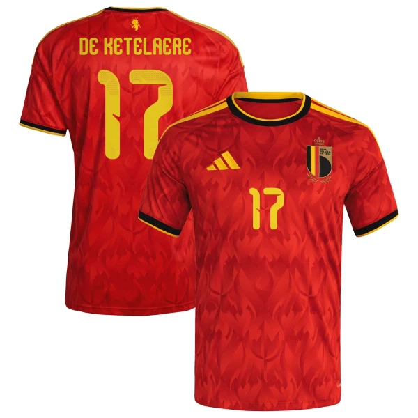 Camisola Bélgica De Ketelaere 17 Homem Equipamento 1ª Mundial 2026 Camisola Bélgica De Ketelaere 17 Homem Equipamento 1ª Mundial 2026