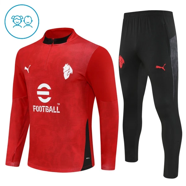 Conjunto de Moletom de Treino AC Milan Criança Quarto-Zíper 2025-26 Vermelha Conjunto de Moletom de Treino AC Milan Criança Quarto-Zíper 2025-26 Vermelha