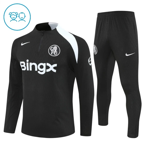 Conjunto de Moletom de Treino Chelsea Criança Quarto-Zíper 2025-26 Preta Conjunto de Moletom de Treino Chelsea Criança Quarto-Zíper 2025-26 Preta