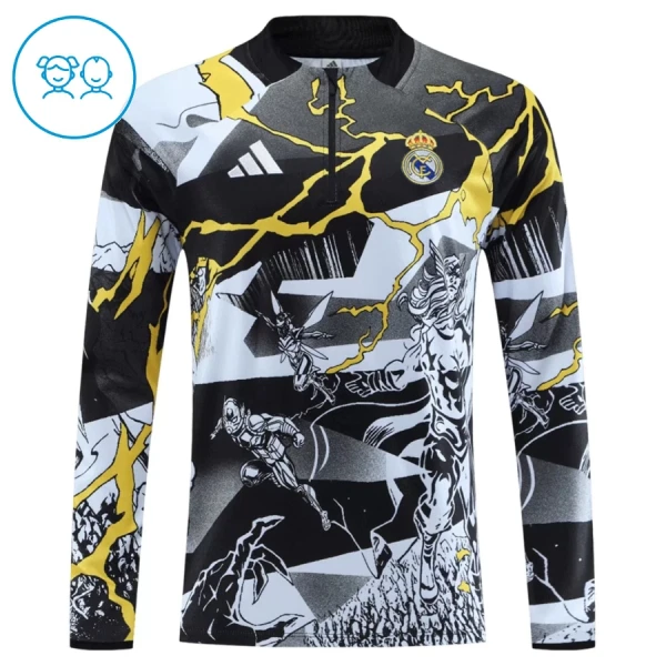 Conjunto de Moletom de Treino Real Madrid Marvel Criança Quarto-Zíper 2026-27 Preta