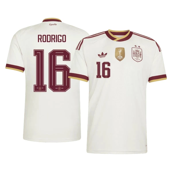 Camisola Espanha 2 Stars Rodrigo 16 Homem Equipamento 2ª Mundial 2026 Camisola Espanha 2 Stars Rodrigo 16 Homem Equipamento 2ª Mundial 2026