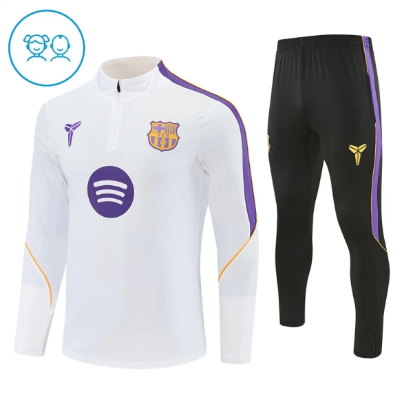 Conjunto de Moletom de Treino Barcelona Criança Quarto-Zíper 2026-27 Branca