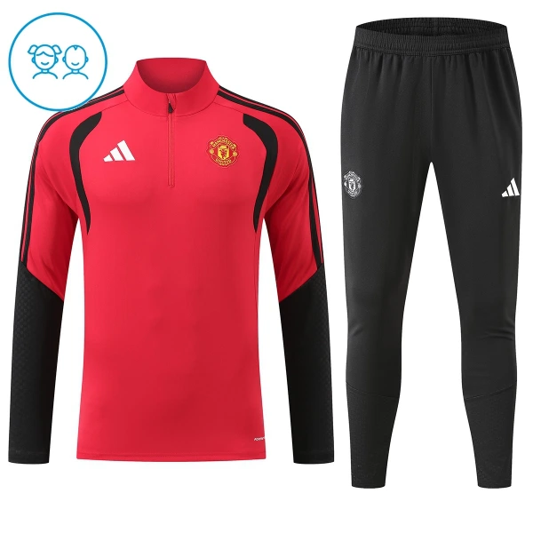 Conjunto de Moletom de Treino Manchester United Criança Quarto-Zíper 2026-27 Vermelha
