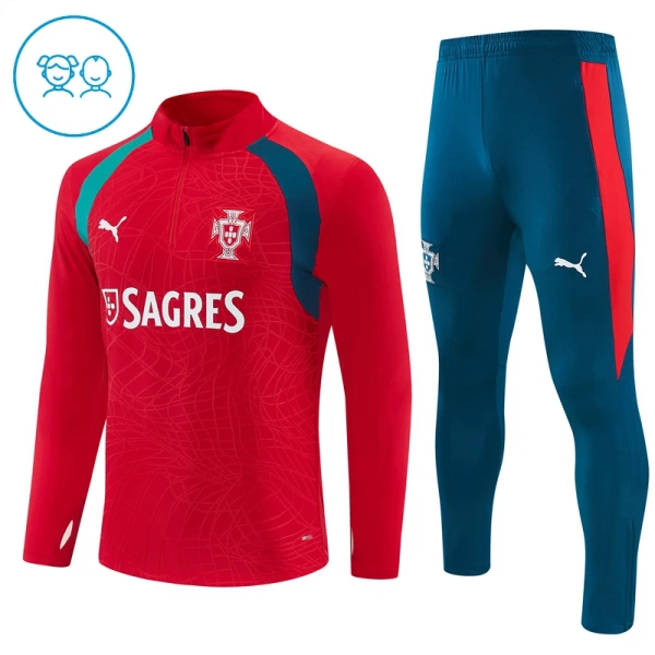 Conjunto de Moletom de Treino Portugal Criança Quarto-Zíper 2026-27 Vermelha Conjunto de Moletom de Treino Portugal Criança Quarto-Zíper 2026-27 Vermelha