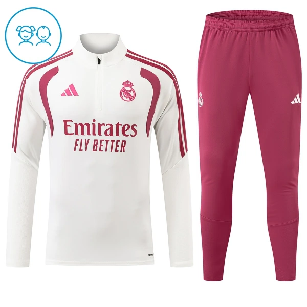 Conjunto de Moletom de Treino Real Madrid Criança Quarto-Zíper 2026-27 Branca Conjunto de Moletom de Treino Real Madrid Criança Quarto-Zíper 2026-27 Branca