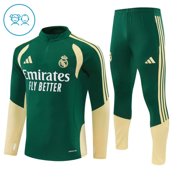 Conjunto de Moletom de Treino Real Madrid Criança Quarto-Zíper 2026-27 Verde Conjunto de Moletom de Treino Real Madrid Criança Quarto-Zíper 2026-27 Verde