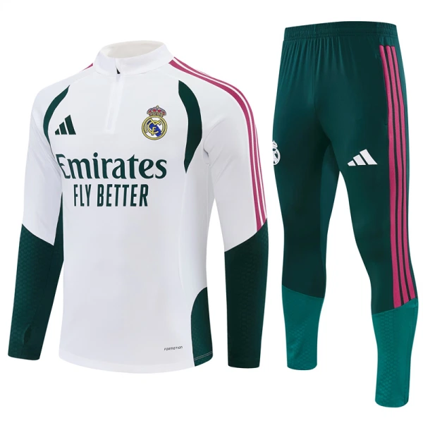 Conjunto de Moletom de Treino Real Madrid Homem Quarto-Zíper 2026-27 Branca Conjunto de Moletom de Treino Real Madrid Homem Quarto-Zíper 2026-27 Branca