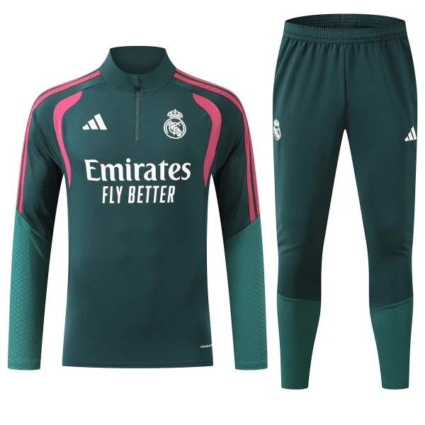 Conjunto de Moletom de Treino Real Madrid Homem Quarto-Zíper 2026-27 Verde Conjunto de Moletom de Treino Real Madrid Homem Quarto-Zíper 2026-27 Verde